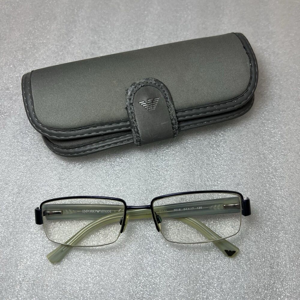 Emporio Armani EA1001 Eyeglass Frames Only Blue Rectangular Half Rim 54-17-135